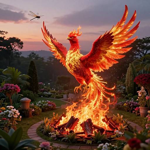 Phoenix Rising Over Twilight Garden