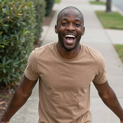 Joyful Black Man with Shaved Head