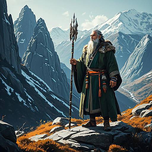 Noble Druid Sage in Mountain Landscape