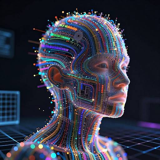 Futuristic AI Portrait with Data Streams