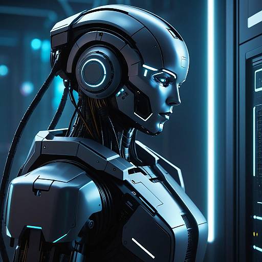 Cyberpunk Robot in Data Center
