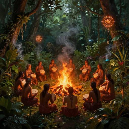 Shaman Drumming Amidst Mystical Jungle