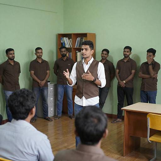 Casual Meeting in Green-Walled Room