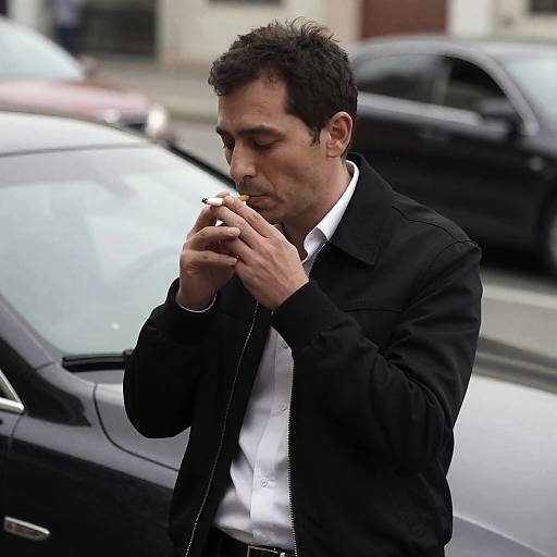 Urban Man Smoking Beside Black Car