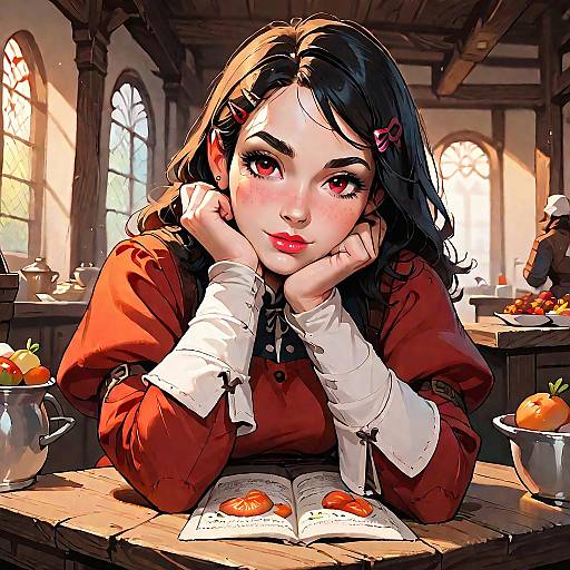 Smiling Medieval Shopkeeper Across Table