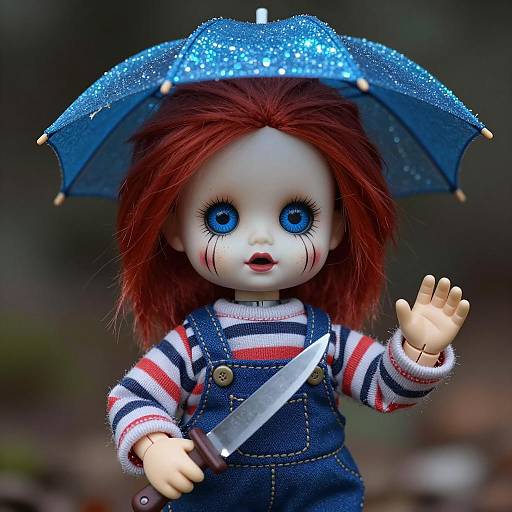 Eerie Scarecrow Doll Under Glittery Umbrella