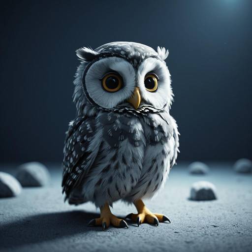 Cute Baby Owl on Moonlit Surface