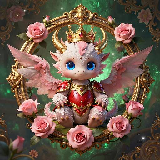 Chibi Baby Dragon in Gothic Medallion