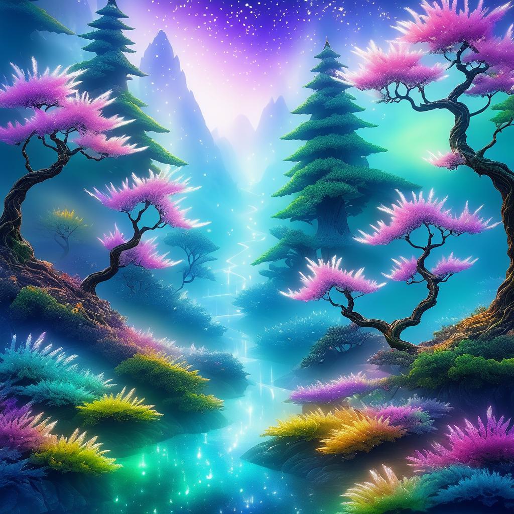 Enchanting Elysian Blossom Landscape Illustration