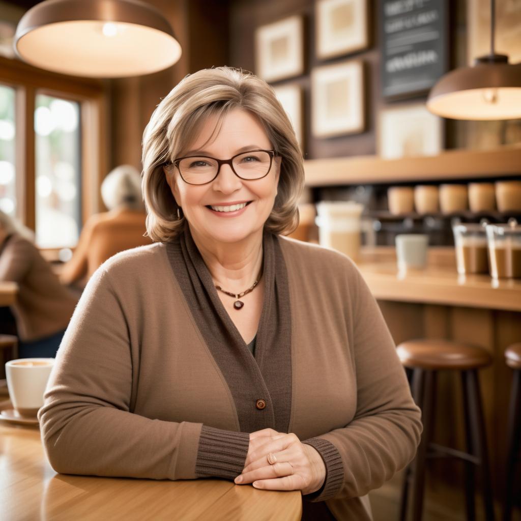 Charming Middle-Aged Woman in Coffee Shop