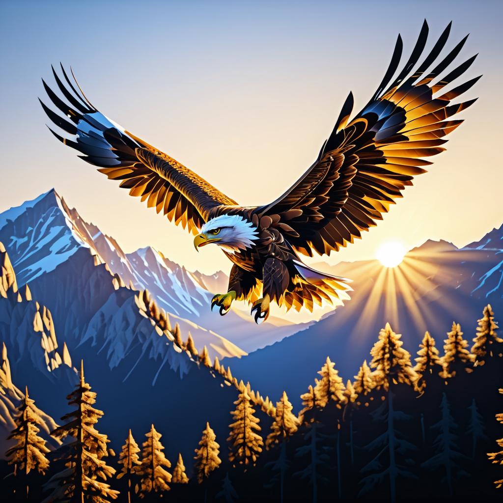 Majestic Eagle Soaring Above Mountains