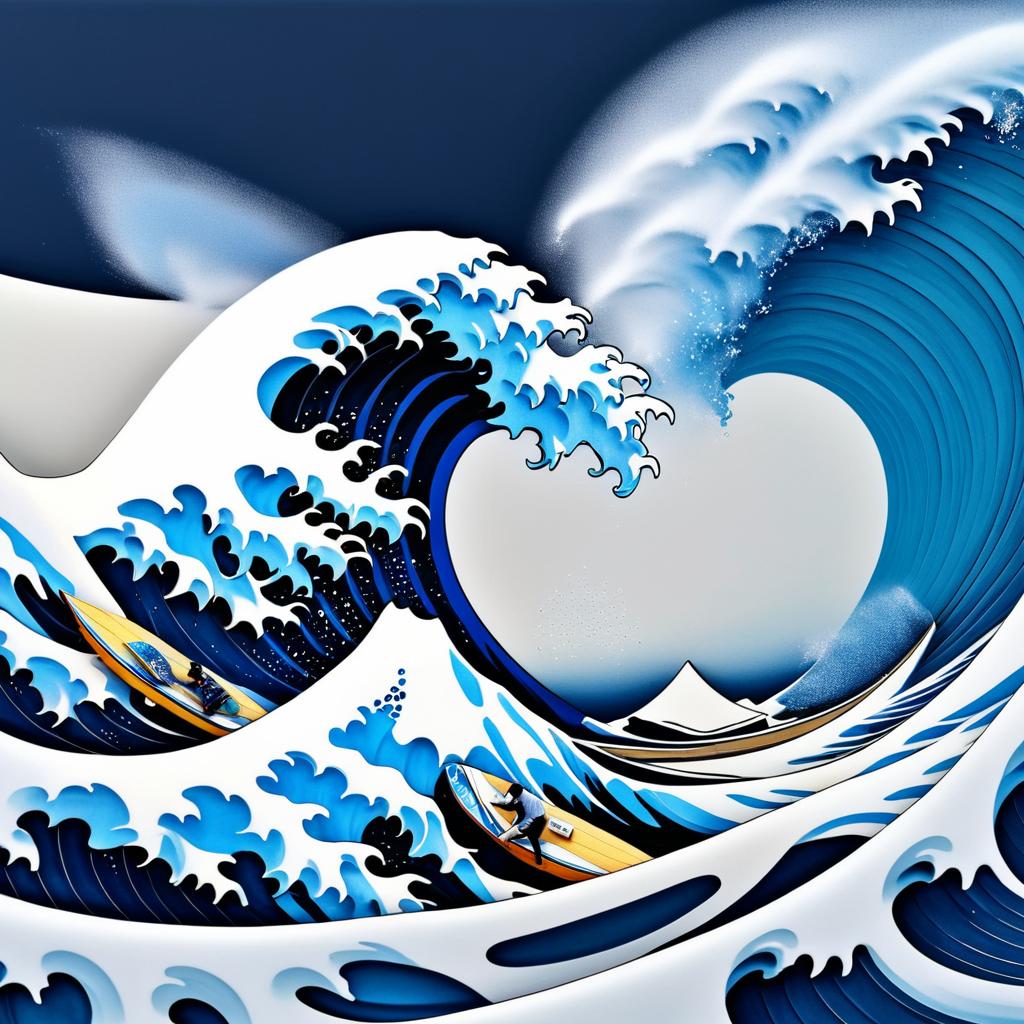 Modern Surfers Ride Hokusai's Great Wave