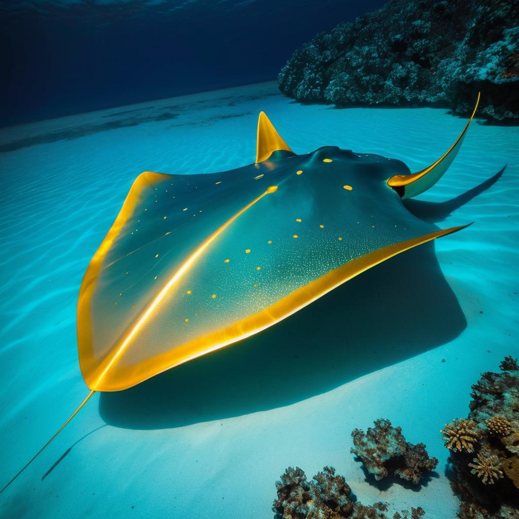 Golden Stingray Illuminating Underwater Scene