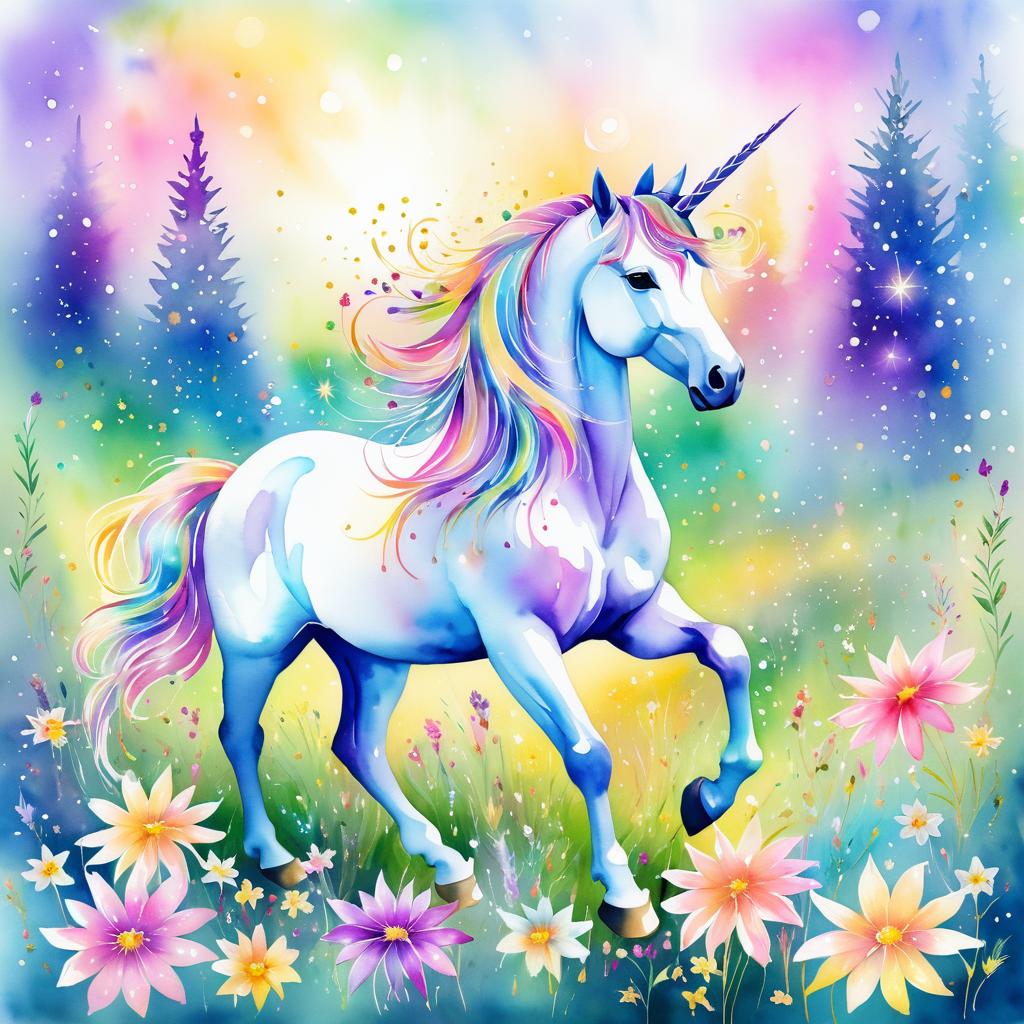 Whimsical Unicorn in Enchanted Meadow