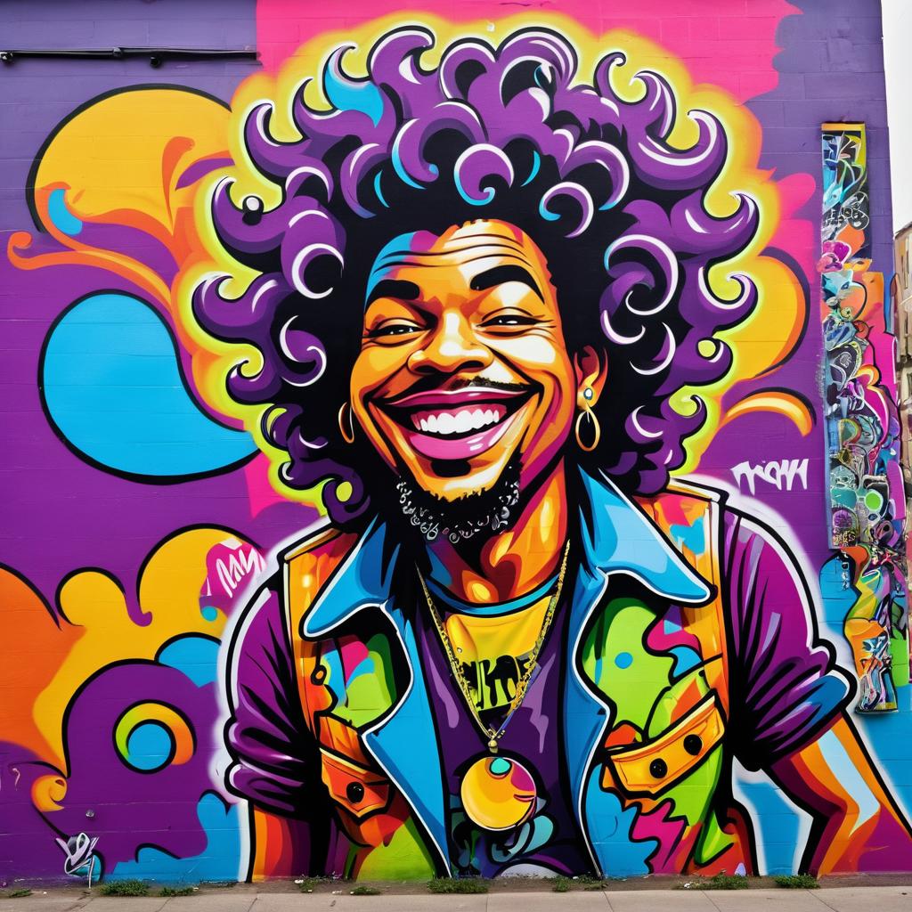 Colorful Cartoon Graffiti of Street Performer