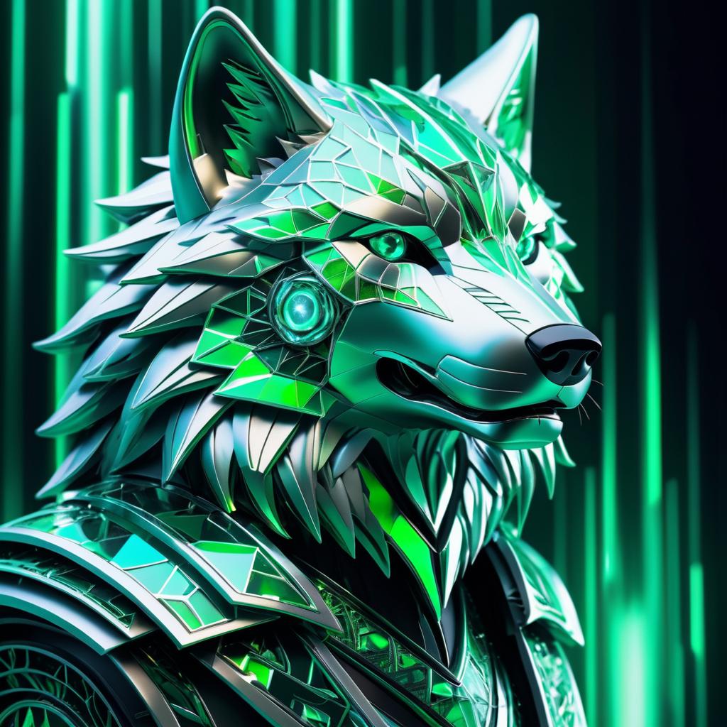 Futuristic Emerald Wolf in Cyberpunk Style