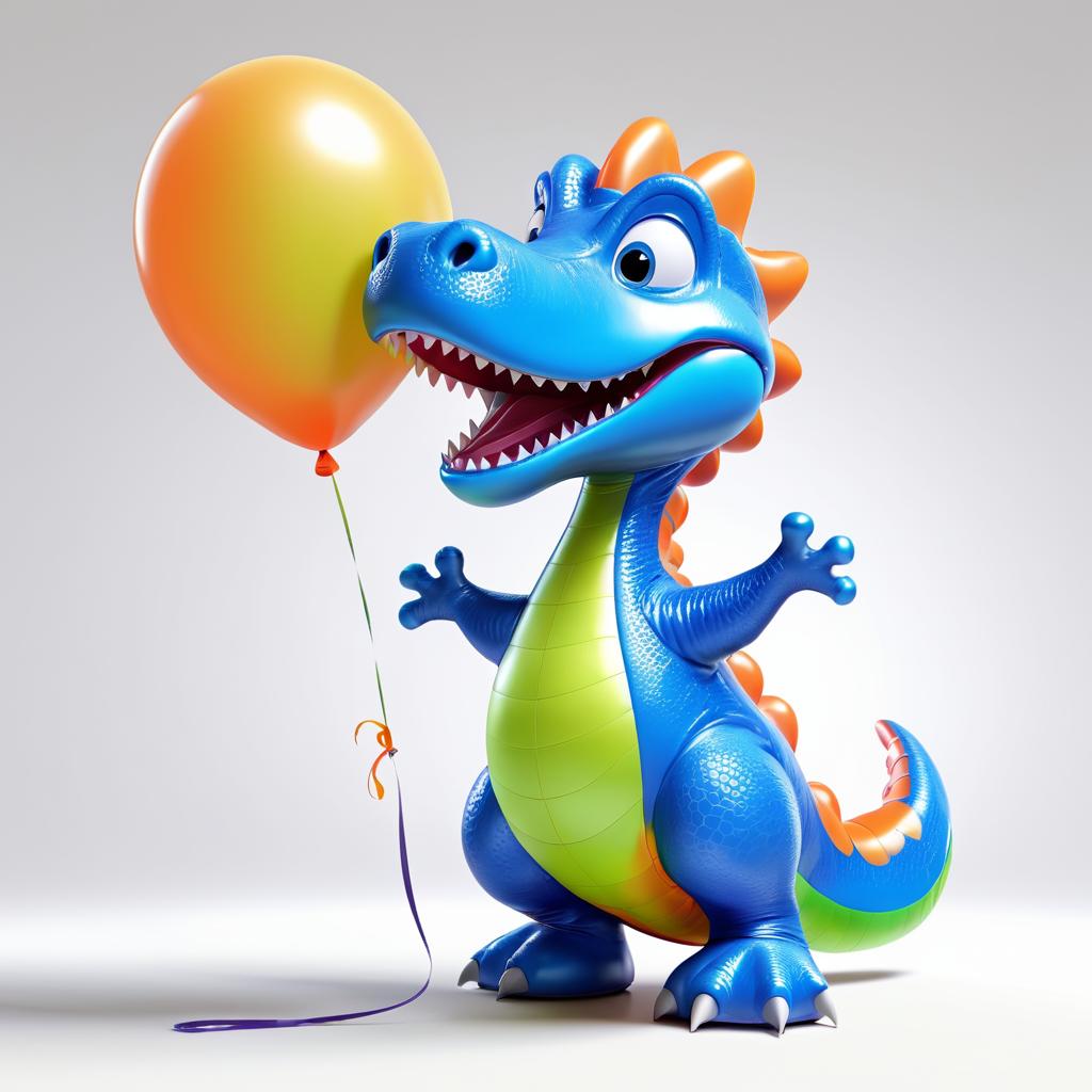 Hyper-Realistic Cartoon Dinosaur with Balloon