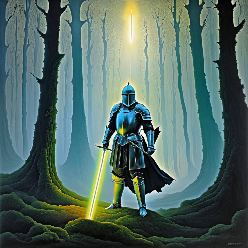 Ethereal Knight in a Misty Forest