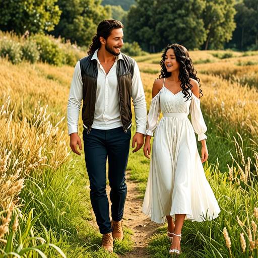 Couple Walking in Wheat Field