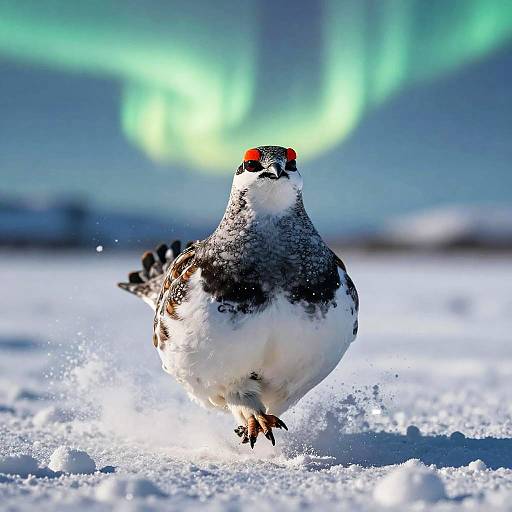 Aurora-lit Arctic Ptarmigan Sprinting Toward Camera