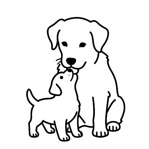 Mother Dog Licking Puppy Line Art
