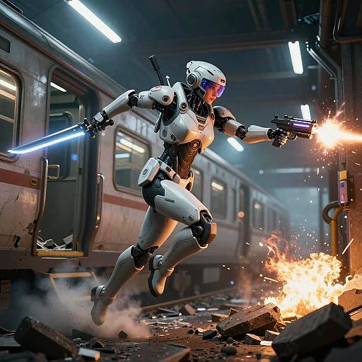 Neon Cyberpunk Android Scout Leap