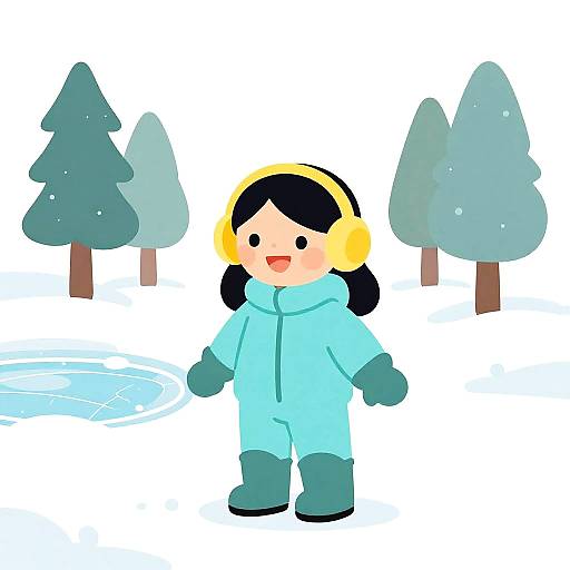Whimsical Girl in Snowy Landscape