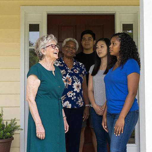 Diverse Group at a House Door