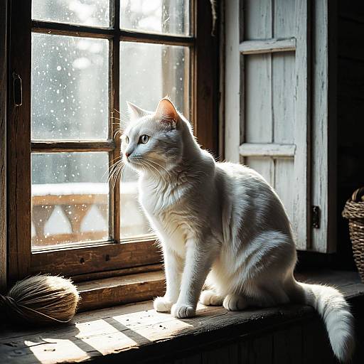 Elegant White Cat in Cozy Cottage