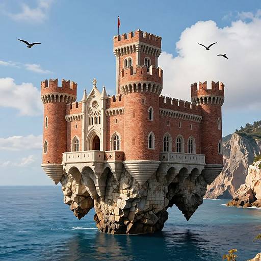 Majestic Floating Castle Over Sea