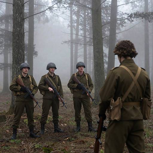 Misty Forest Encounter with Soldiers