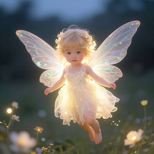 Blond Fairy Among Glowing Flowers