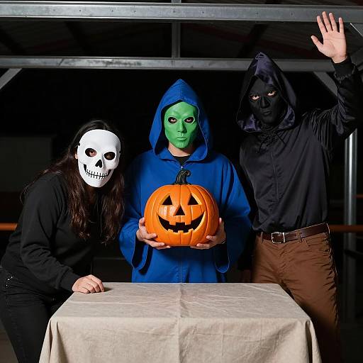 Halloween Costume Trio in Dark Setting