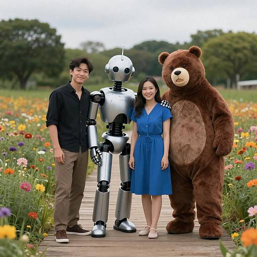 Characters in a Colorful Flower Field