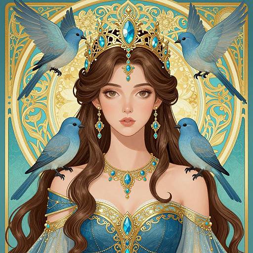 Elegant Fantasy Woman with Blue Birds