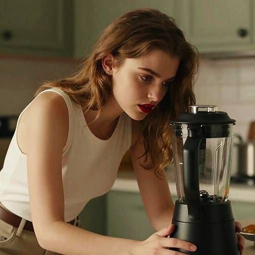 Focused Woman Using Kitchen Blender
