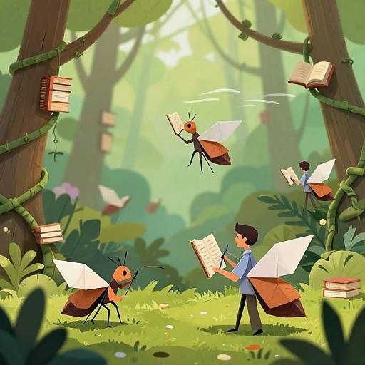 Librarians on Giant Origami Insects