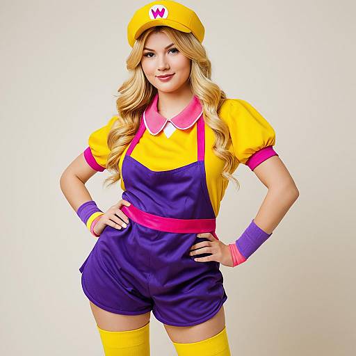 Woman in Wario-Inspired Cosplay Costume