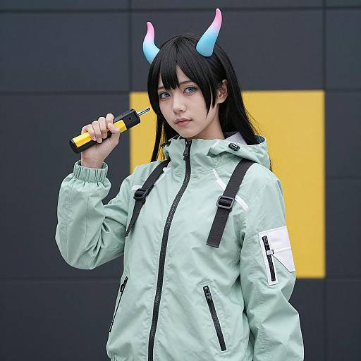 Futuristic Asian Woman in Neon Jacket