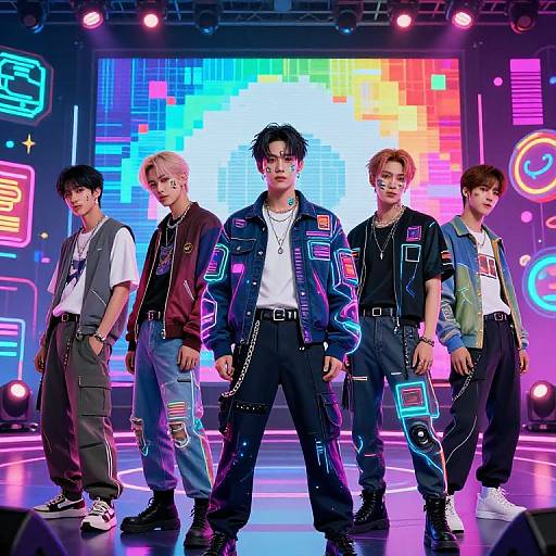 Kpop AI Boy Group in Neon Cyberpunk