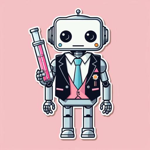 Kawaii Robot in Formal Vest with Test Tube