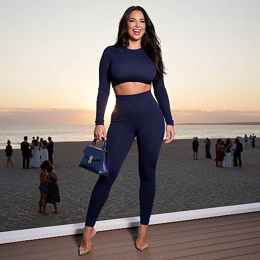 Pear-Shaped Woman in Navy Two-Piece