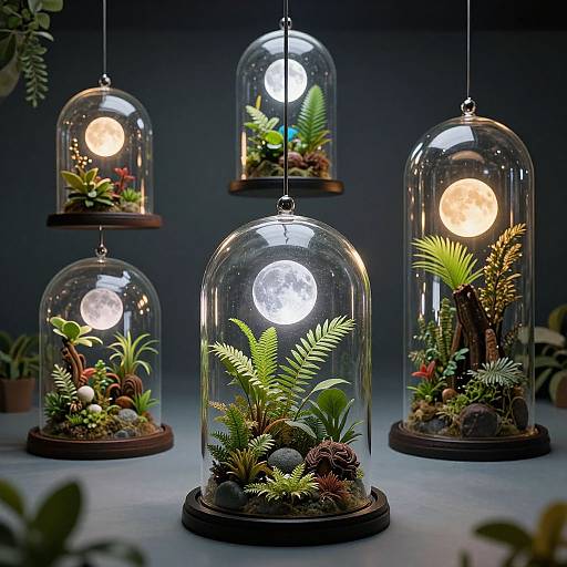 Suspended Glass Domes with Miniature Worlds