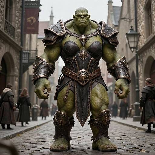 Utopian Orc Warrior in Medieval Street