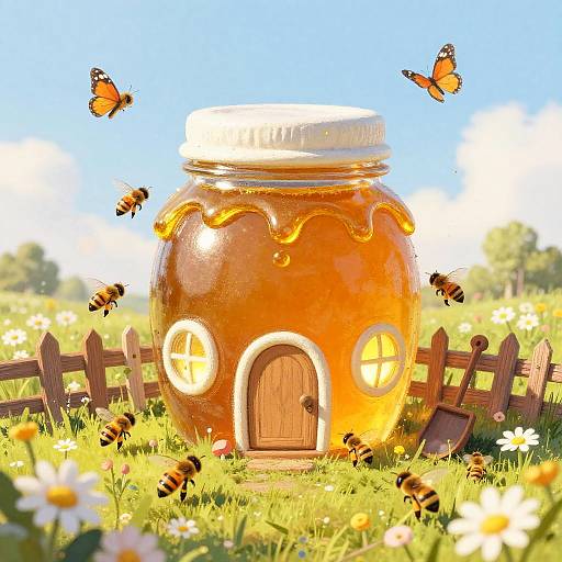 Whimsical Honey Jar House Meadow
