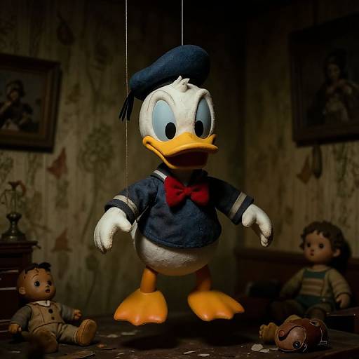 Creepy Donald Duck Puppet Hanging by Strings