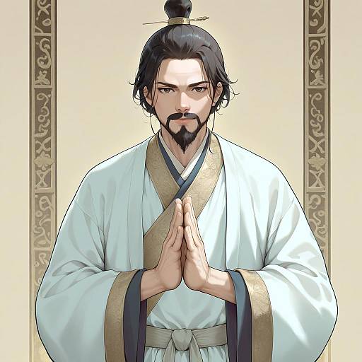 Chinese Man in Traditional Hanfu with Topknot