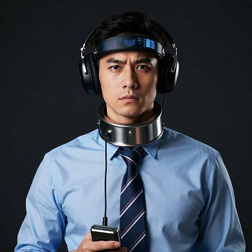 Man Wearing Futuristic Headset and Metallic Collar
