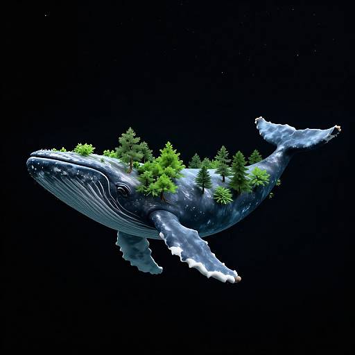 Surreal 3D Whale with Inverted Forest