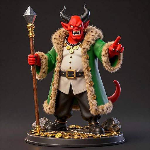 Menacing Red Demon with Jewelry and Staff